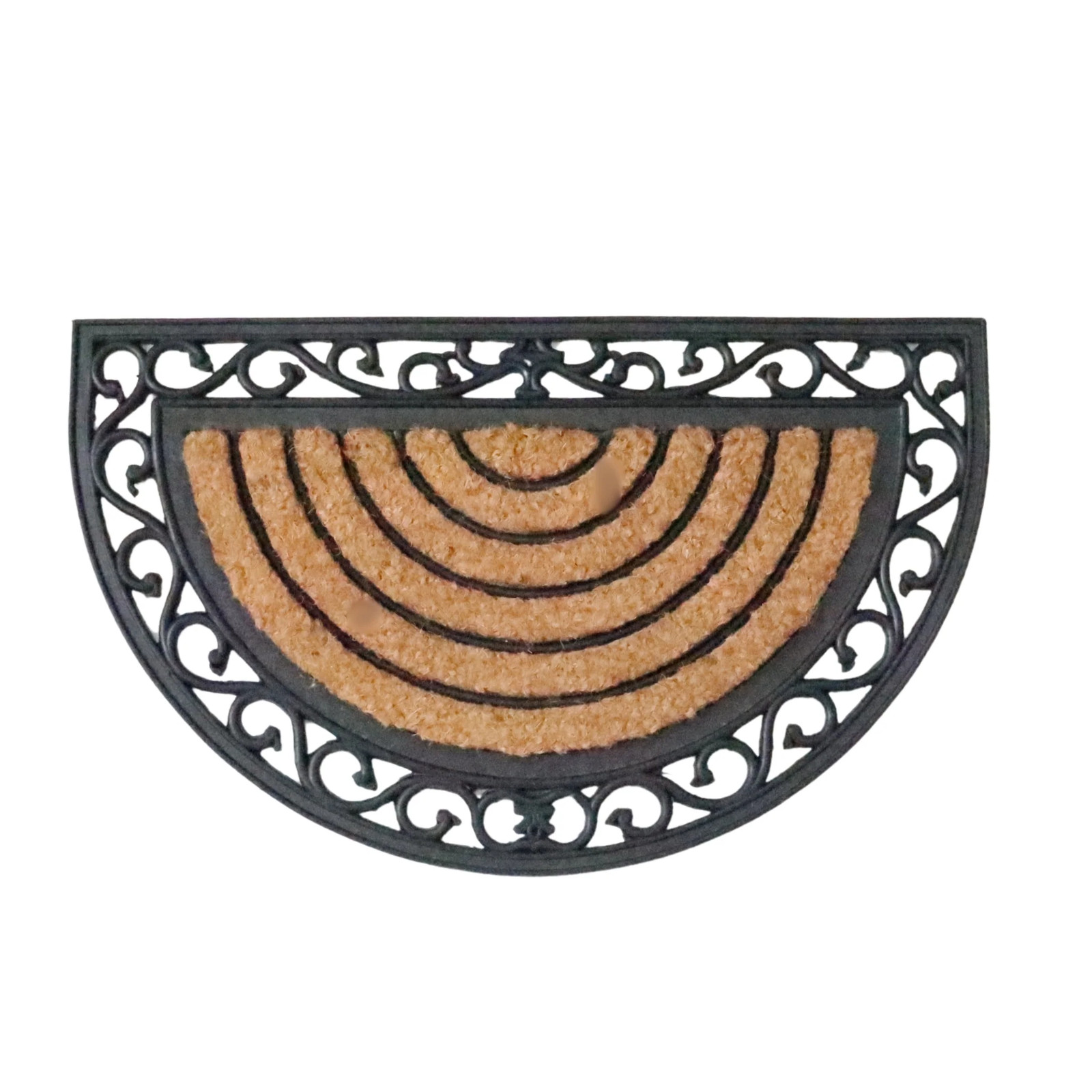 Semi-Circular Wrought-Effect Rubber Coir Doormat - 45cm x 75cm
