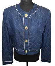 Brett Harrison Jean Jacket Gold Thread Diamond Embroidery Twist Blue Size 8