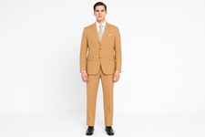 VINCI Camel Men's 6-Button Striped Double-Breasted Classic Fit Suit NEW