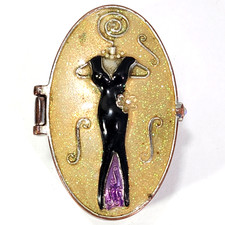 Lolita Hinged Stash Pill Limoges Trinket Box Little Black Dress Enamel Glitter