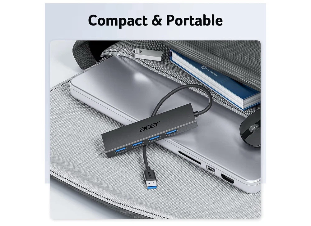 USB Hub 4 Ports, Multiple USB 3.0 Hub, USBA Splitter for Laptop With Type C Pow