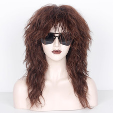 80S Costumes for Men and Women Long Curly 80S Rock Brown Mullet Wigs for Adults