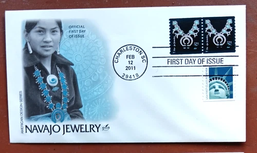 NAVAJO INDIAN JEWELRY SQUASH BLOSSOM NECKLACE  2005 ARTCRAFT CACHET FDC COMBO#2