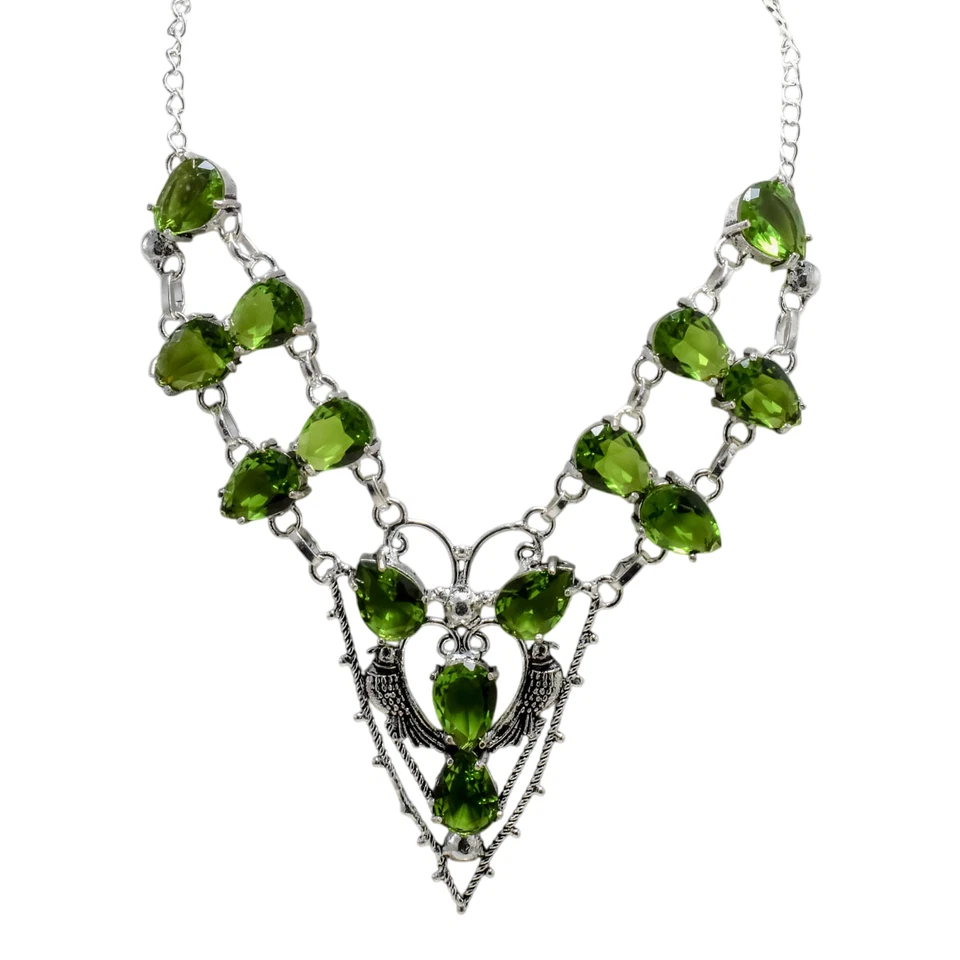 Handmade Green Peridot Gemstone 925 Sterling Silver Jewelry Necklace 18" - Image 3 of 4