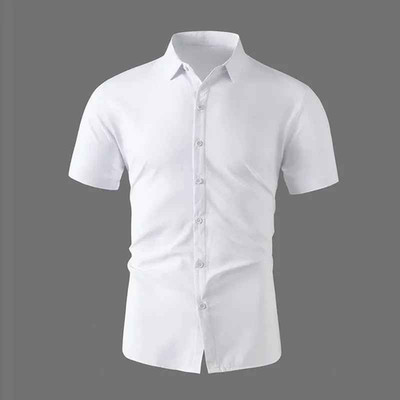 Mens Business Casual Solid Color Short Sleeve Summer Shirt No Iron Beach Gift