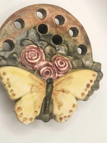 Antique Weller Muskota Butterfly Floral Frog Pottery Roses Unmarked