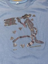 Vtg 70s Retro PINK PANTHER  Think Pink  Logo Shirt Large Blue Single Stitch USA