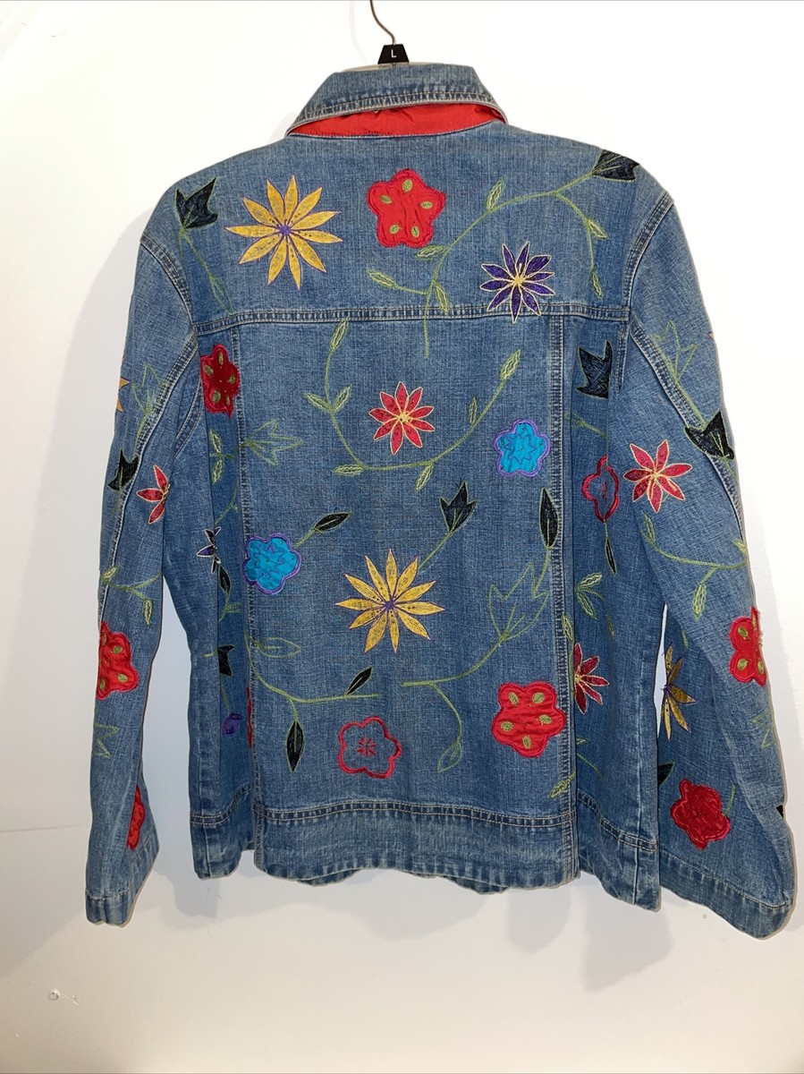 Vintage Chicos Designer Size 3 Women's Jean Jacket Floral