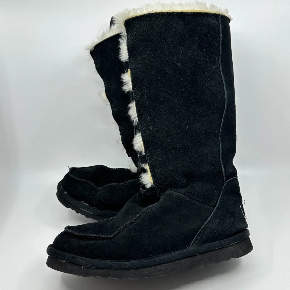 Botas altas clássicas femininas Ugg Australia 9 camurça preta pele de carneiro com cadarço 5230 - Imagem 2 de 4