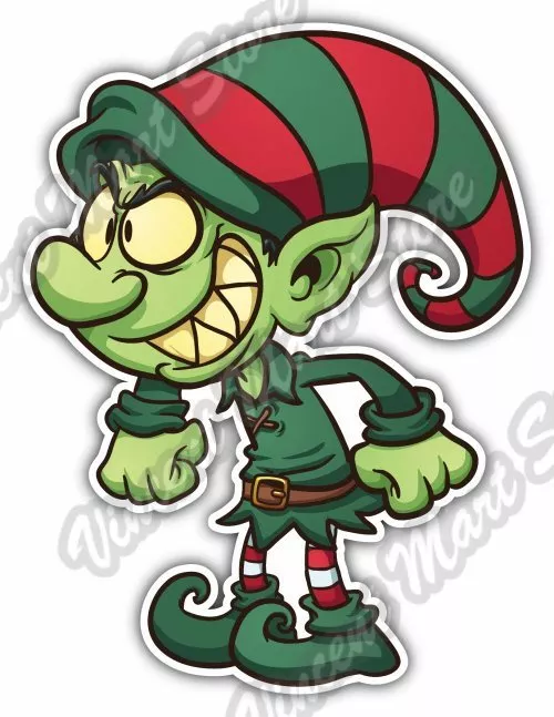 Evil Christmas Elf Troll Cartoon Kids Gift Car Bumper Vinyl Sticker Decal  4X5