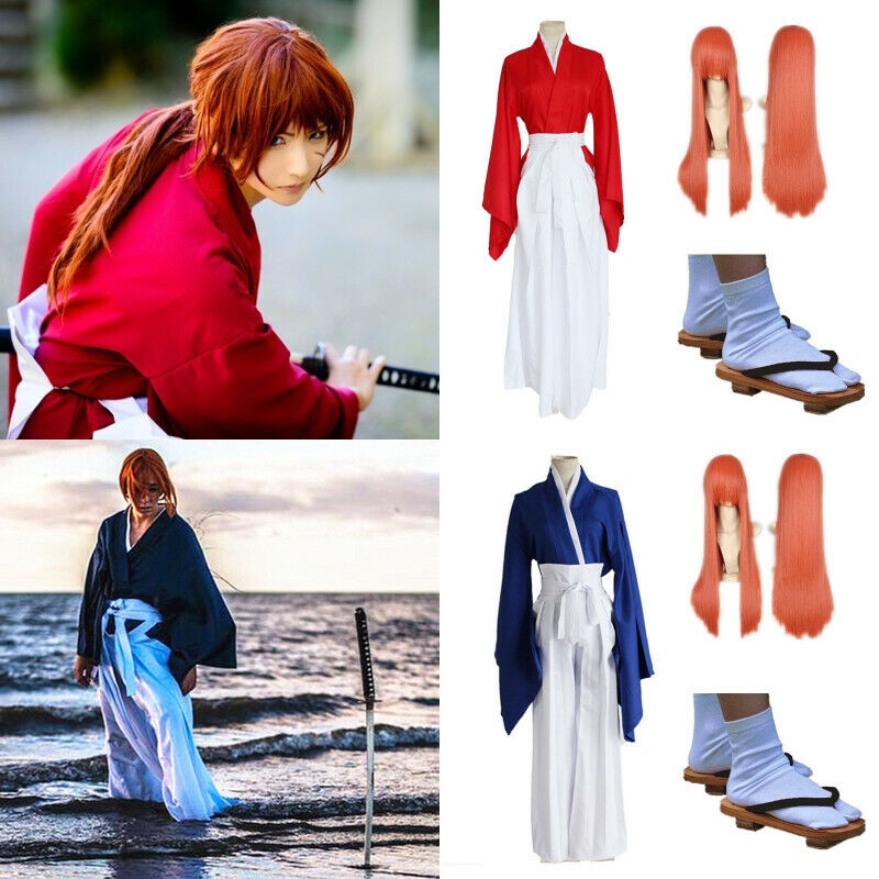 New Anime Rurouni Kenshin Himura Kenshin Kimono Cosplay Costumes Blue Full  Sets Kendo Uniform Halloween costume