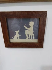 Framed paper art/gorgeous frame/boy with dog. Nice one