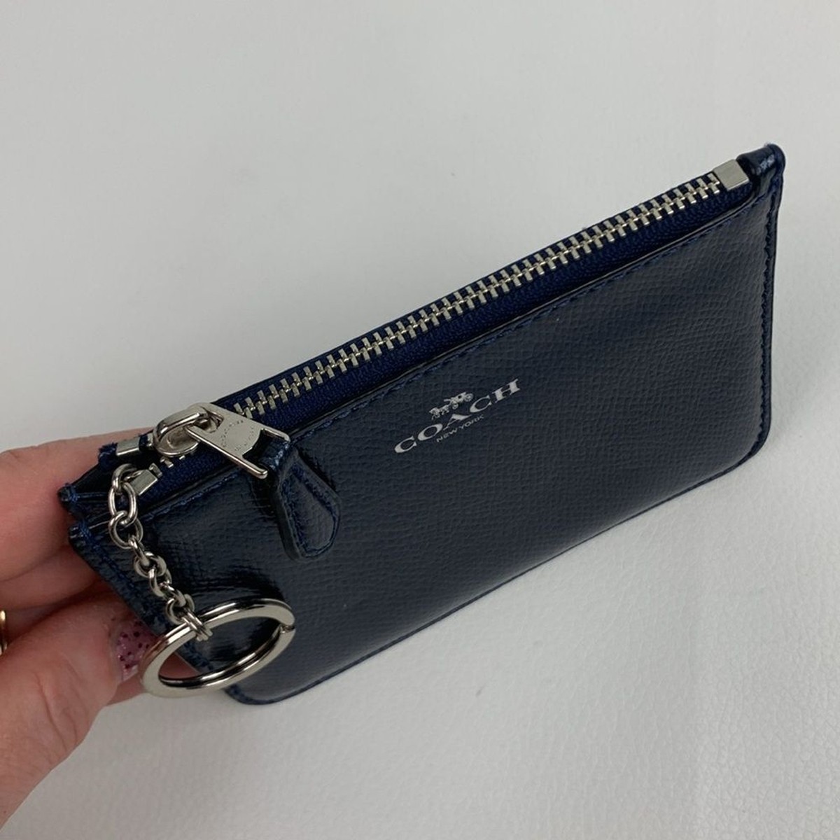 Coach leather metallic Navy Blue Keychain cardholder Pouch