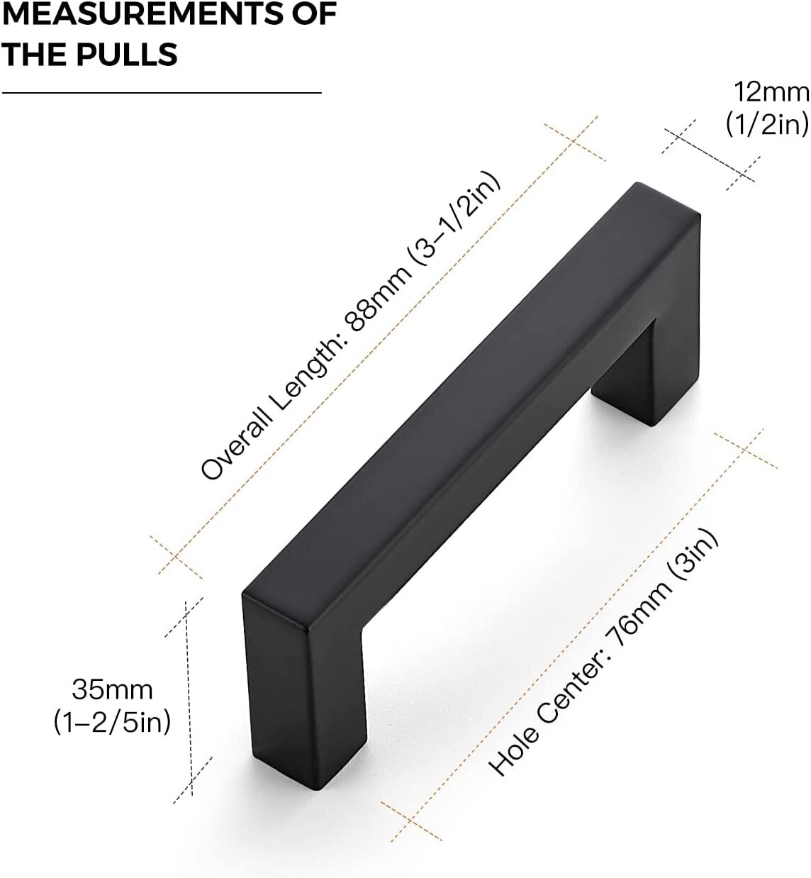 Black Kitchen Cupboard Handles 76mm Stainless Steel Square Drawer Handles. eBay