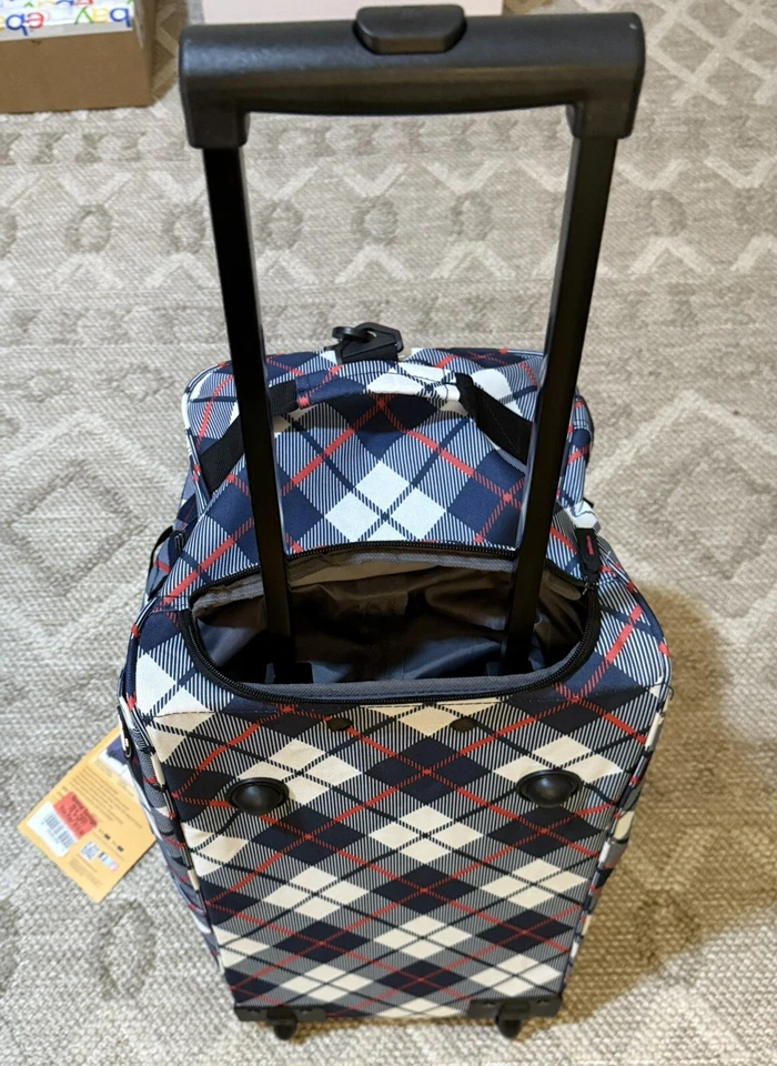 Rare Olympia 22" 8 Pocket Plaid Rolling Duffel Bag with Retractable Handle - Image 2 of 4