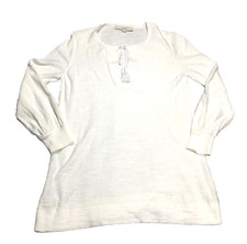 LOFT Womens Tunic Sweater Sz S White Pullover Oversized Tie-Neck 3/4 Sleeve NWOT