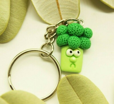 BROCCOLI FACE KEYCHAIN Car Keys Mini Food Vegetable Tales Funny Cute Novelty Veg