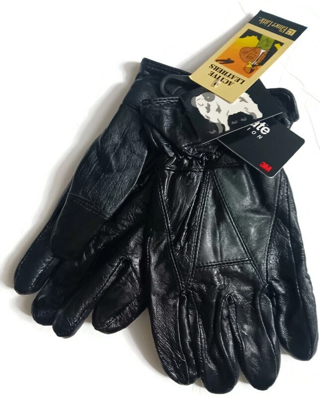 Men's Thinsulate Black Leather Gloves, L/XL, New.
