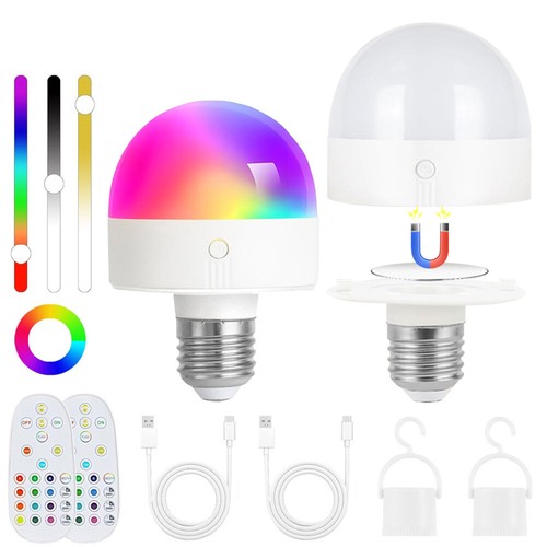 2 Stück LED Glühbirne Dimmbar RGB mit Fernbedienung Timer Akku Aufladbar USB E27 - Bild 3 von 12