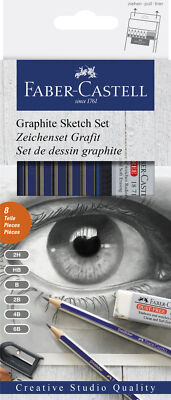 Faber-Castell 114000 - Graphite Sketch Set, 8-teilig, mit 6 Goldfaber Bleistifte