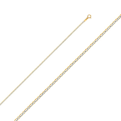 TGDJ 14K Yellow 1.5mm Flat Mariner Pave Chain Necklace for Women and Men
