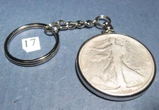 Key Chain Ring w/ 1917 Walking Liberty 90% Silver Half Dollar ~ neat gift idea