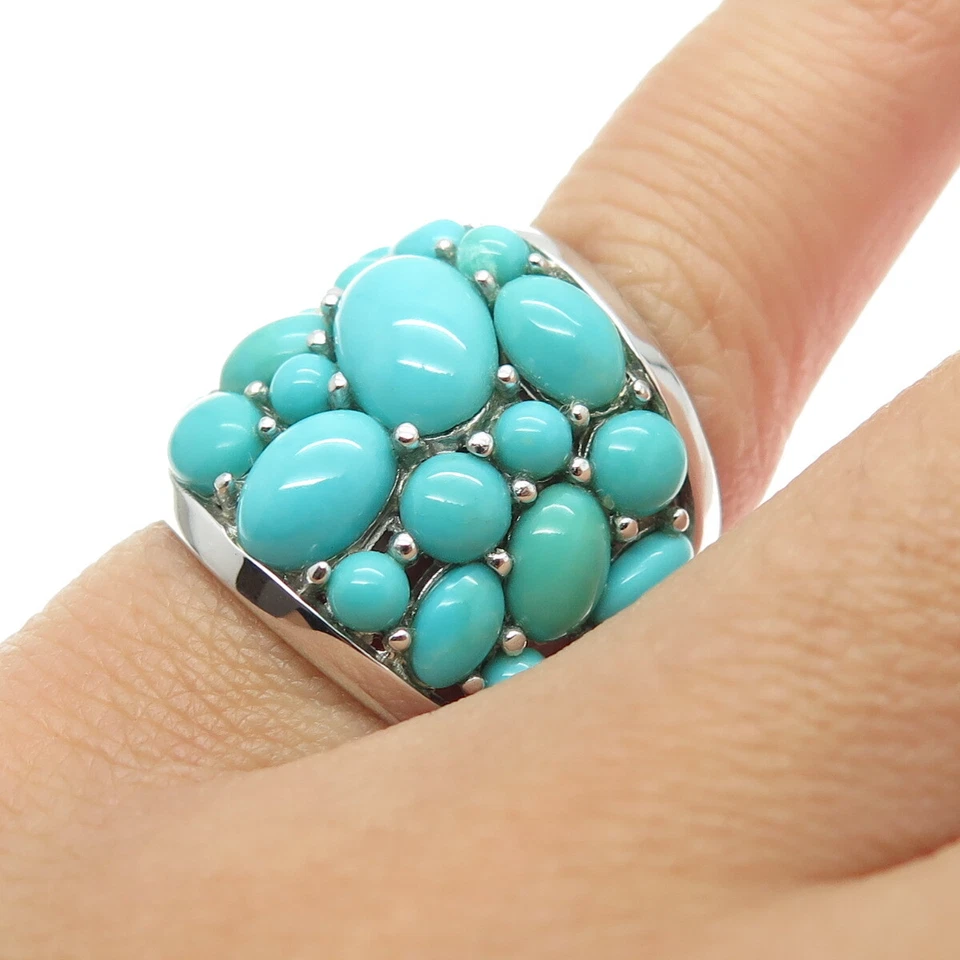 925 Sterling Silver Real Sleeping Beauty Turquoise Cluster Ring Size 5 - Image 2 of 4