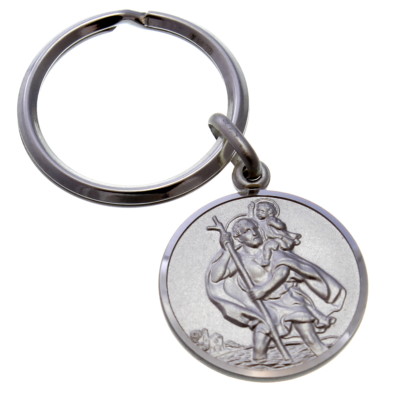 STERLINGSILBER ST SAINT CHRISTOPHER SCHLÜSSELANHÄNGER FOB & GESCHENKBOX
