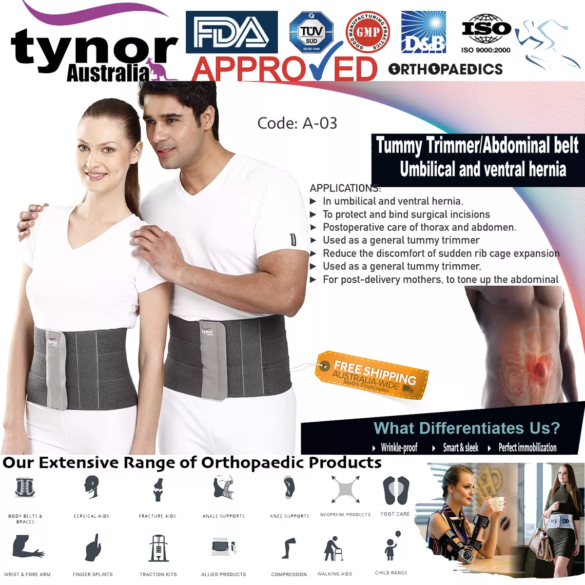 Tynor Tummy Trimmer Ventral Hernia Umbilical Belt Post Ops Aid