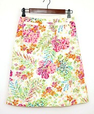 TALBOTS Women's 4 Pink Blue White Floral A Line Stretch Skirt Knee Length