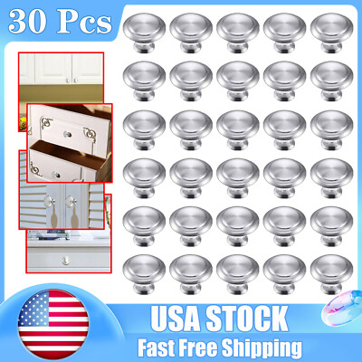 30Pcs Stainless Cabinet Knobs Steel Door Cupboard Drawer Kitchen Pulls Handles