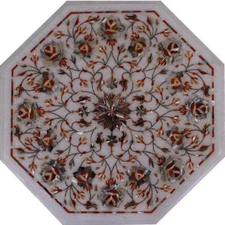 15'' Marble Table semi precious stones floral art Inlay handmade home Decor