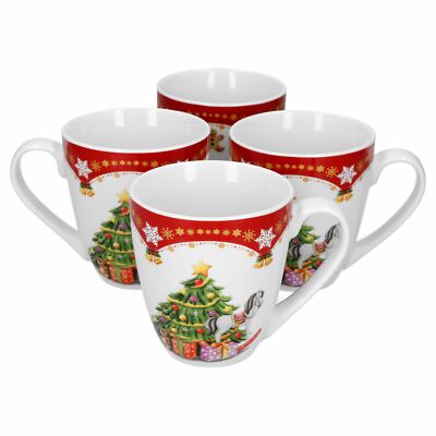 4 Kaffeebecher Weihnachtszauber 530ml Pott Kaffeetasse Winter Porzellan Motiv