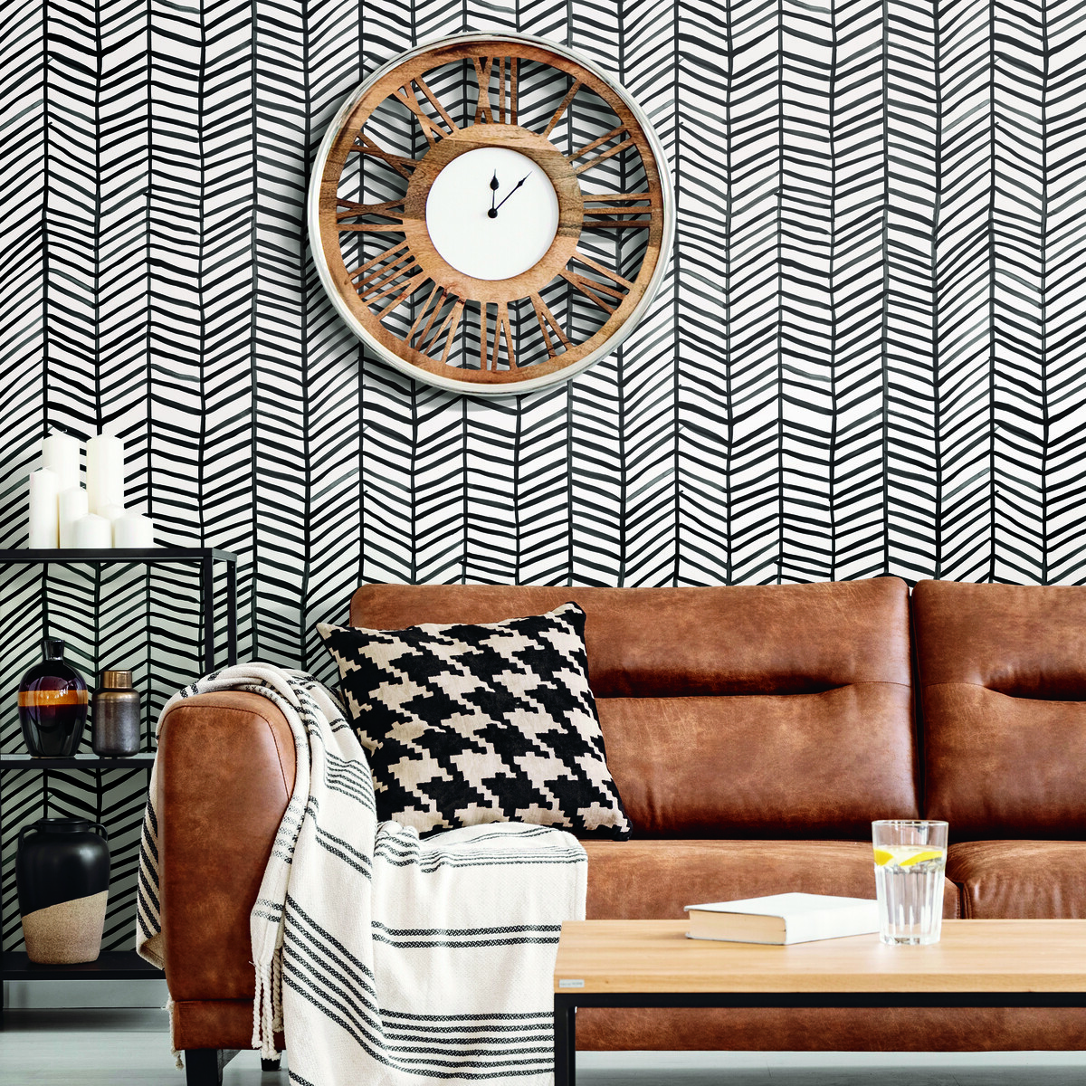 Cat Coquillette Black and Green Herringbone Peel and Stick Boho Wallpaper Diy
