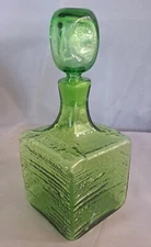 Vintage Blenko 1962 Green Strata Block Glass Decanter  #6224S