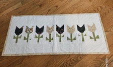 New Quilted Tulips Table Runner or Dresser Cover - 16" x 35"-Tan Roses Backing