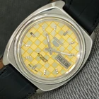 SEIKO 5 AUTOMATIC JAPAN 7009A MENS VINTAGE YELLOW COLOR DIAL WATCH a2404-U