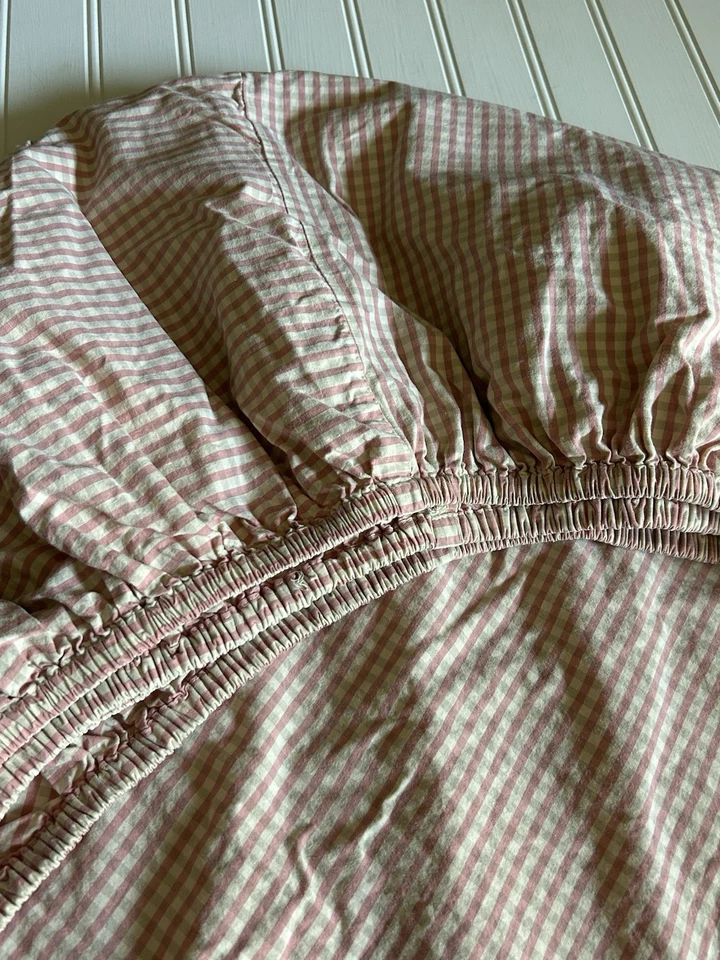 Nautica Pink Sands Gingham Fitted Sheet & Pillowcases Cotton Preppy Queen - Image 3 of 4