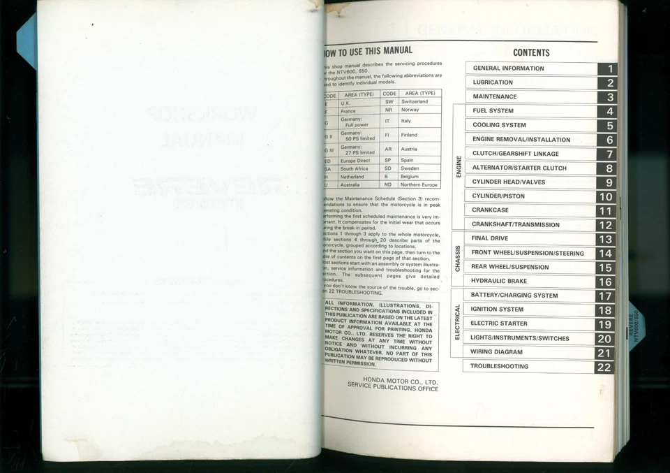 Honda NTV 650 600 Revere (88-97) PC22 RC33 manual de servicio y reparación de fábrica FW87 Foto 4 de 4