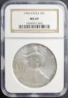 1996 American Silver Eagle 1oz ☆ MS-69 NGC Brown Label ☆ Free Shipping