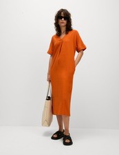 Marks & Spencer Womens Linen Shift Midi Dress in Marmalade - M&S