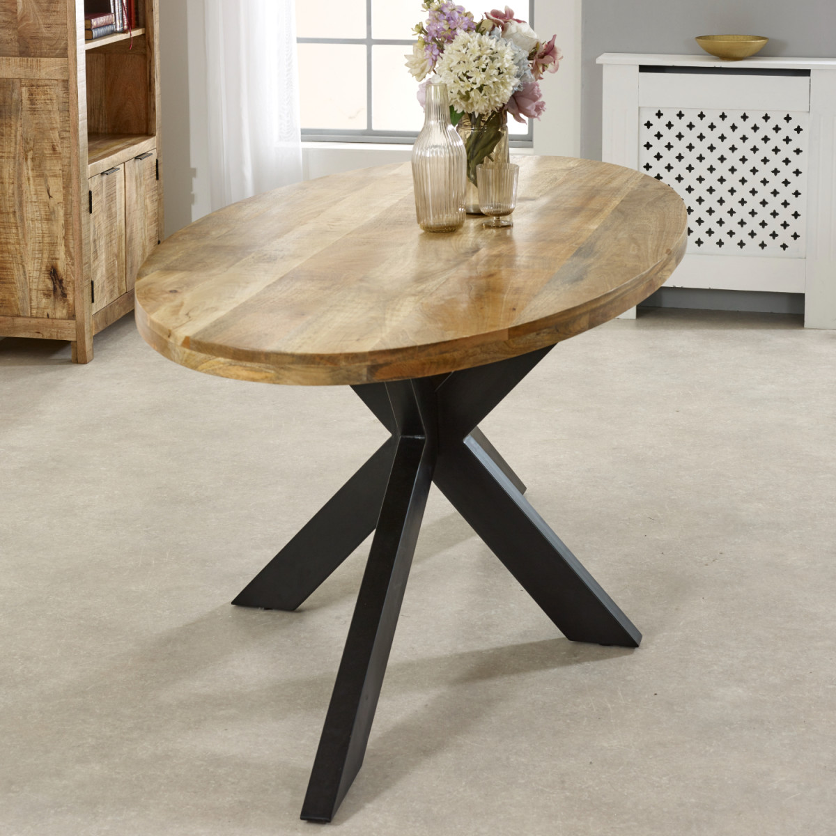Brooklyn Surrey 6 Seater Oval Dining Table - Solid Wood and Metal - Brown - Image 3