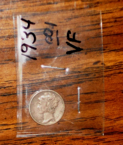 1934  SILVER MERCURY DIME - GRADES "VERY FINE"