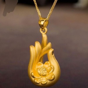 Authentic ‌Gold Plated Buddha Hand Lotus Pendant Unisex Necklace Luck ‌