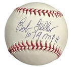 Bob Feller Autographed OML Baseball Reggie Hologram W/107.9 MPH Insc HOF