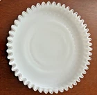 Vtg Fenton Silver Crest White Milk Glass Bowl Clear Ruffle Edge 10" Round Dish