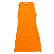 Zara Women's Bright Orange Ribbed Sleeveless Mini Dress Size 10 Summer Bodycon