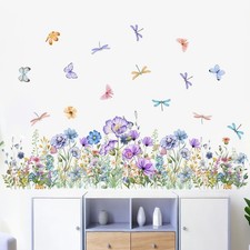 Flower Wall Stickers Watercolor Wildflower,Spring Removable Wall Decals Peel ...