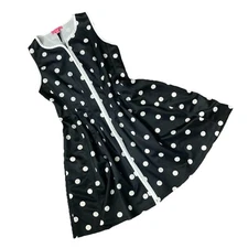 Betsey Johnson Women’s Dress Black White Polka Dot Fit N Flare Full Zip Size 8