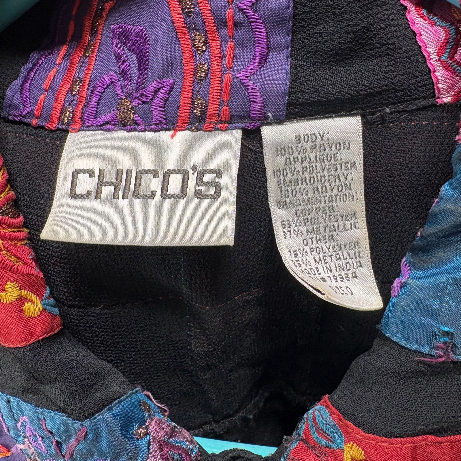 Chicos Patchwork Embroidered Button Jacket Womens… - image 5